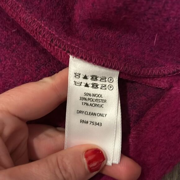 Max studio boiled wool gray,‎ red and pink color block long open cardigan - Picture 3 of 5